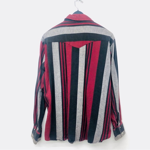 Vintage Wrangler Western Shirt Red Black Gray Stripe - Picture 15 of 16